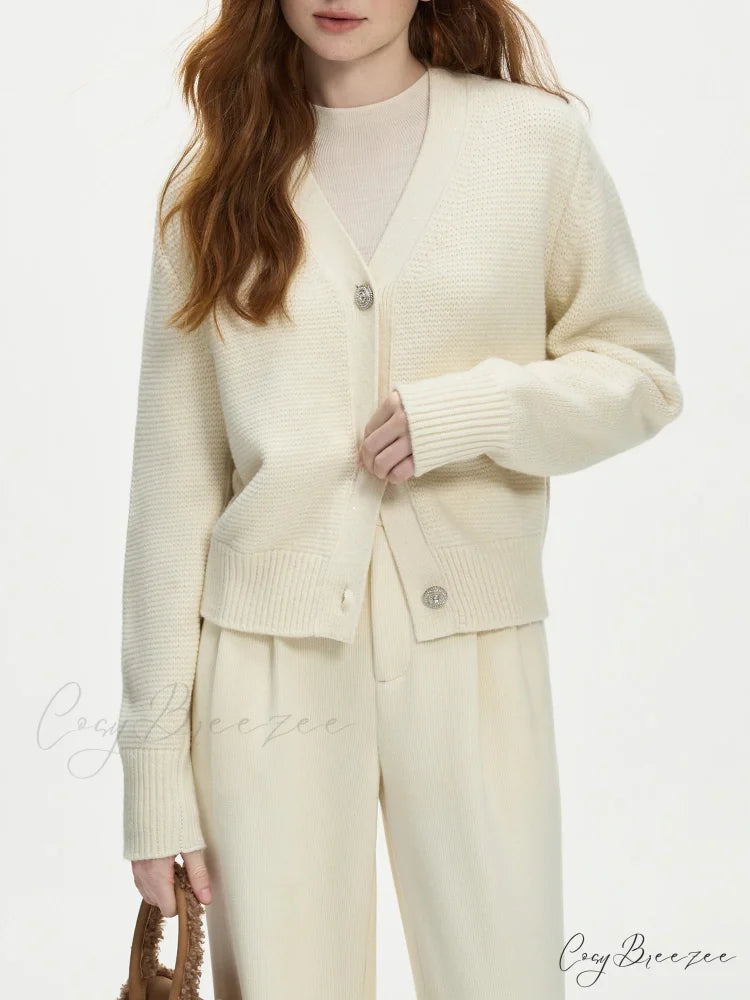 Elegant V-neck Wool Knitted Cardigan