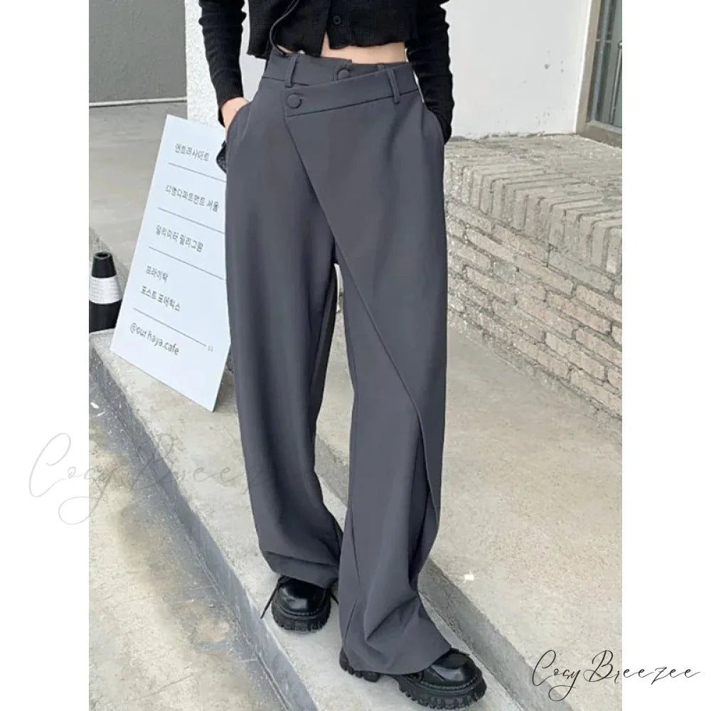 Elegant Vintage Black Suit Pants Women Gray / S pants-241228