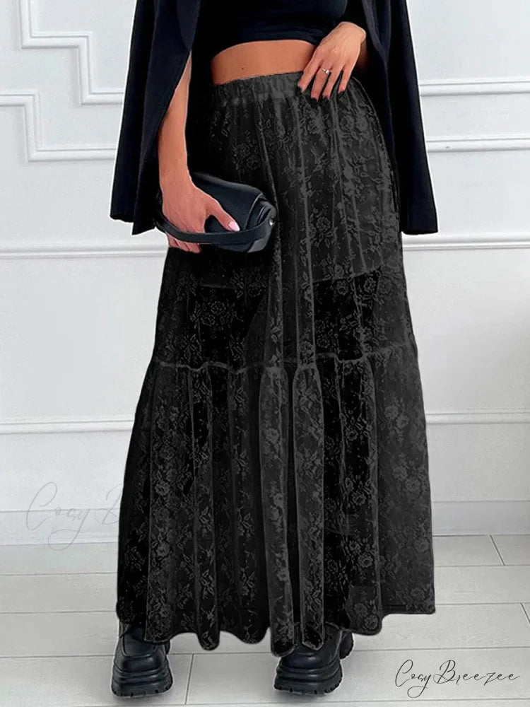 Elegant White Lace Straight High Waist Jacquard Weave Skirt skirt-250126