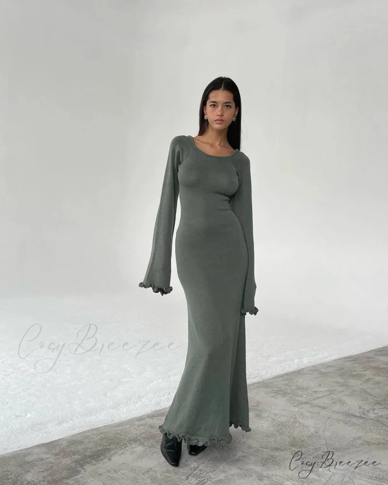 ELENA Elegant MAXI DRESS Coffee / L