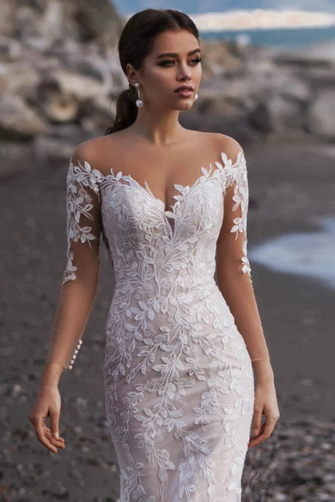 Elena Lace Applique Trendy Mermaid Wedding Dress