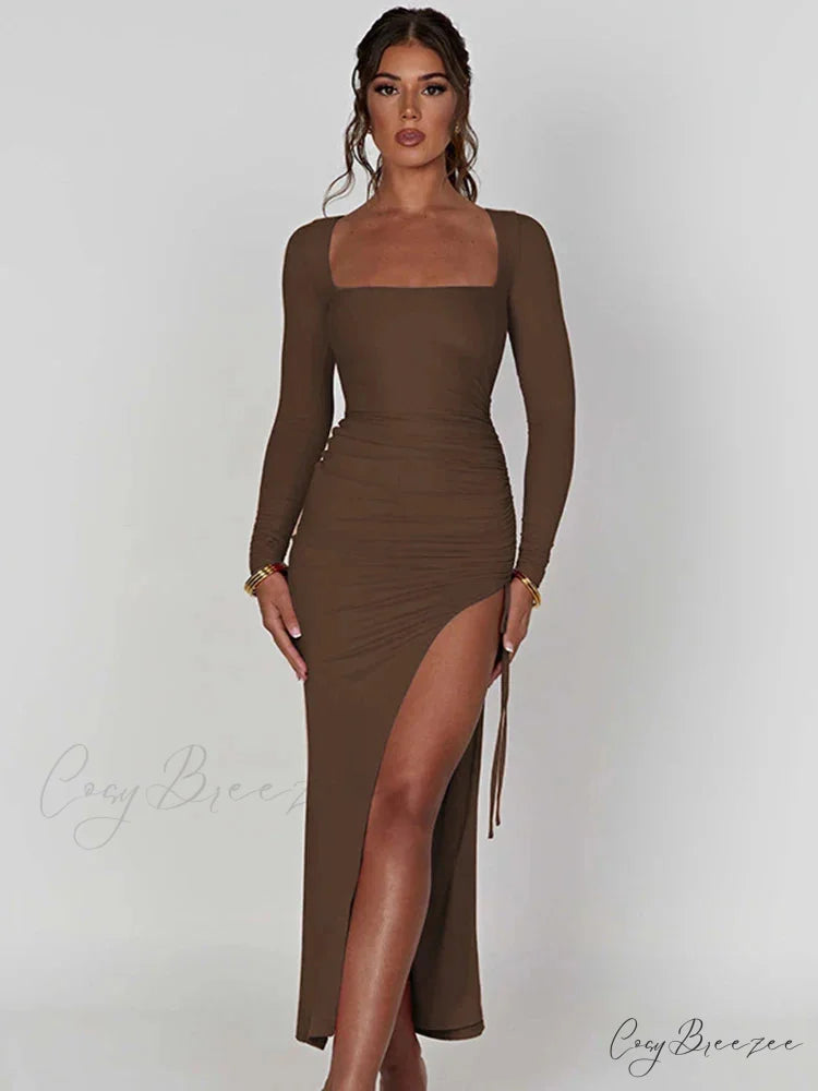 ELIDA Elegant MAXI DRESS Brown / S
