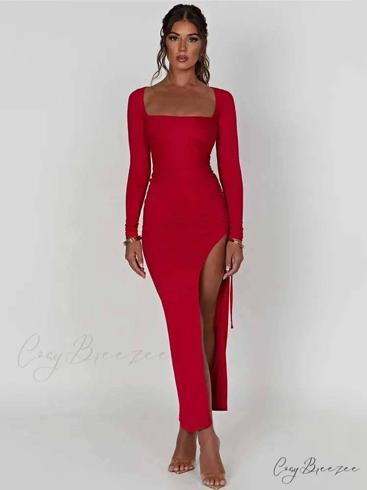 ELIDA Elegant MAXI DRESS Red / S