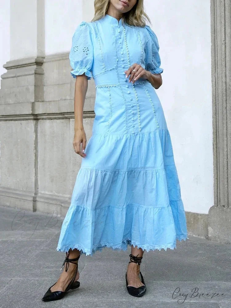 ELIZABETA Elegant MAXI DRESS L / Blue