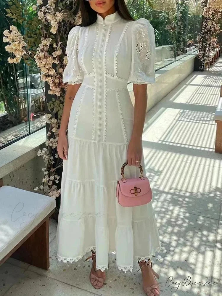 ELIZABETA Elegant MAXI DRESS L / White