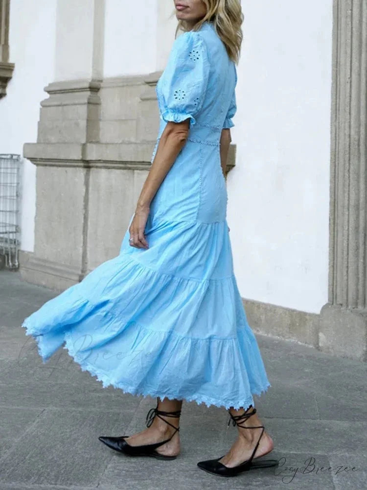 ELIZABETA Elegant MAXI DRESS M / Blue