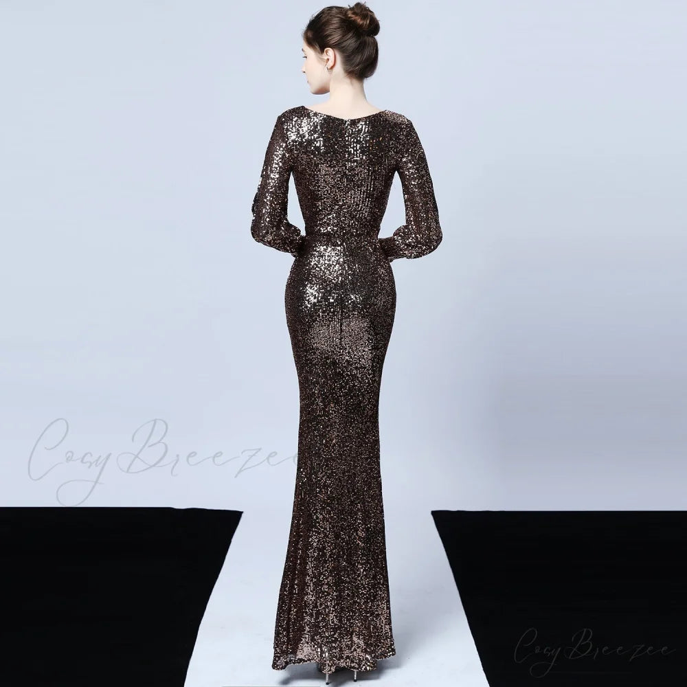 Ella long-sleeve sequined Charming formal fishtail dress