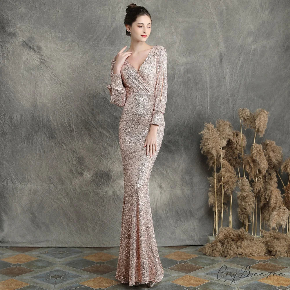 Ella long-sleeve sequined Charming formal fishtail dress GOLD / XS