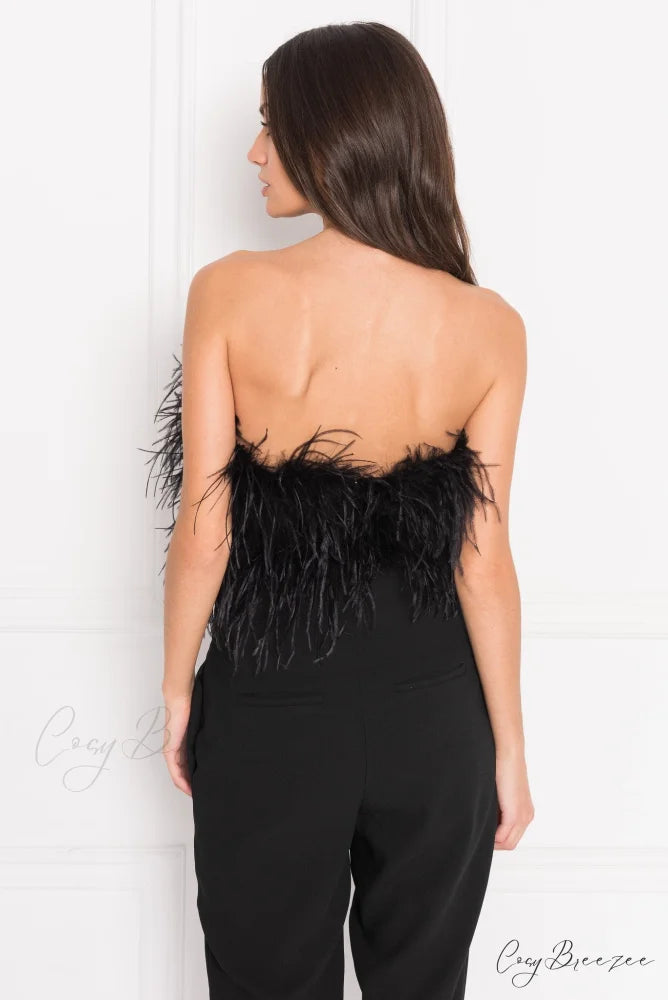 ELOWEN Elegant FEATHER TOP Black / S