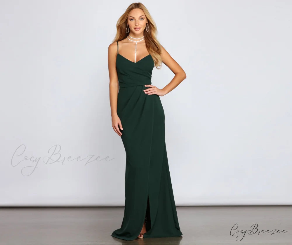 Ember Formal Stylish Wrap Mermaid Dress HUNTER / XS