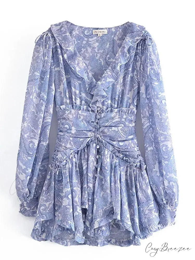 EMBERA Elegant MINI DRESS Blue / S