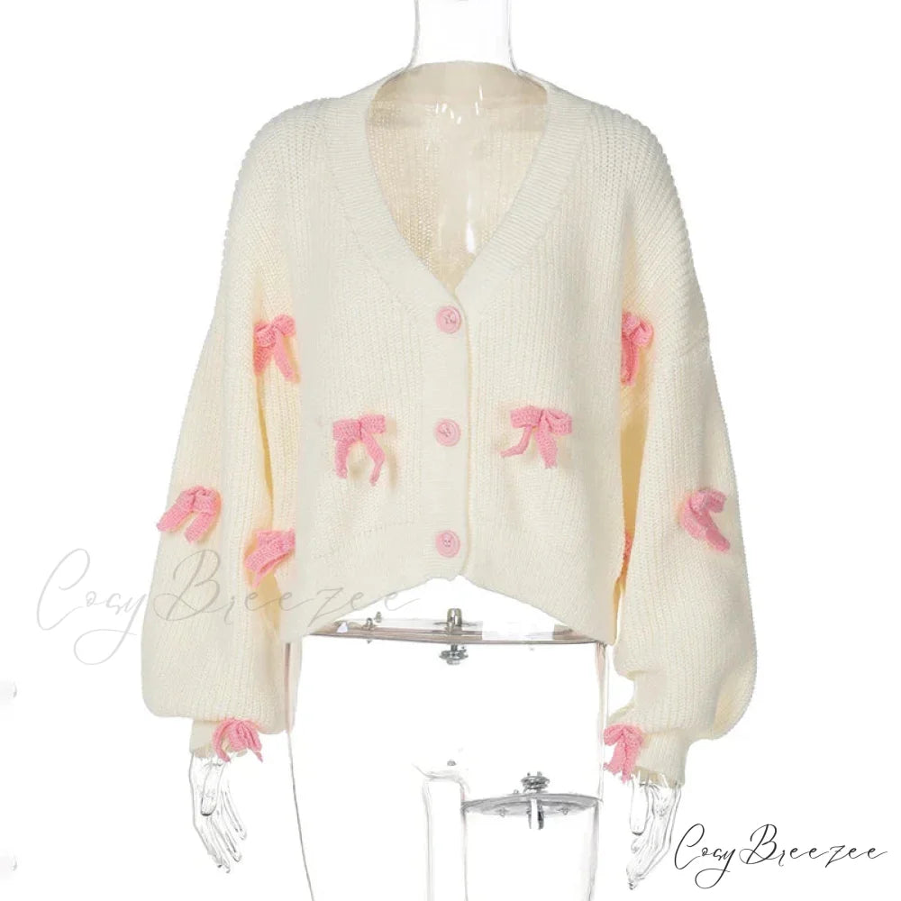 Embroidered Bow V-neck Cardigan cardigans-241228