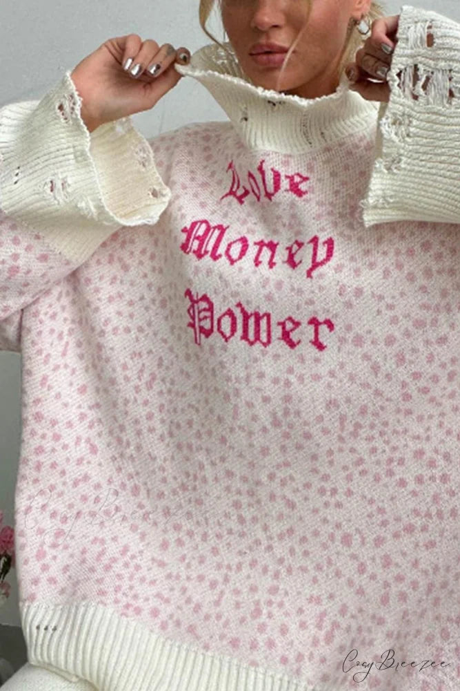 Embroidered Distressed Pullover Sweater White / One Size