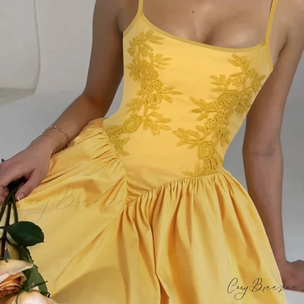 Embroidered Floral High Waist Puffy Dress floraldress-250126
