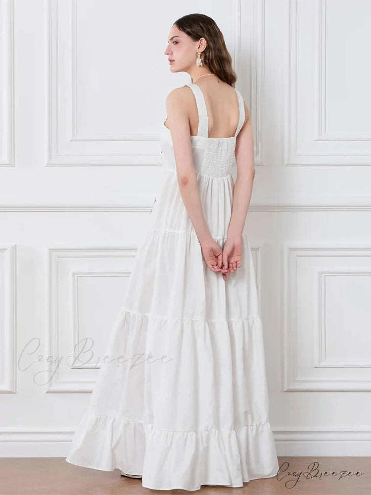 Embroidered Flower Ruched Tiered Slip Dress floraldress-250126