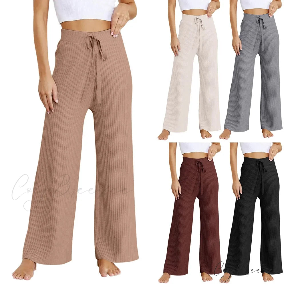 Embroidery Bow Knitted Flare Casual Slim Fit Sweatpants All-match Pants
