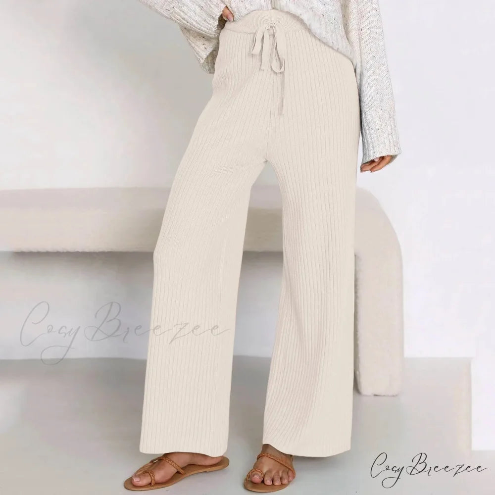 Embroidery Bow Knitted Flare Casual Slim Fit Sweatpants All-match Pants