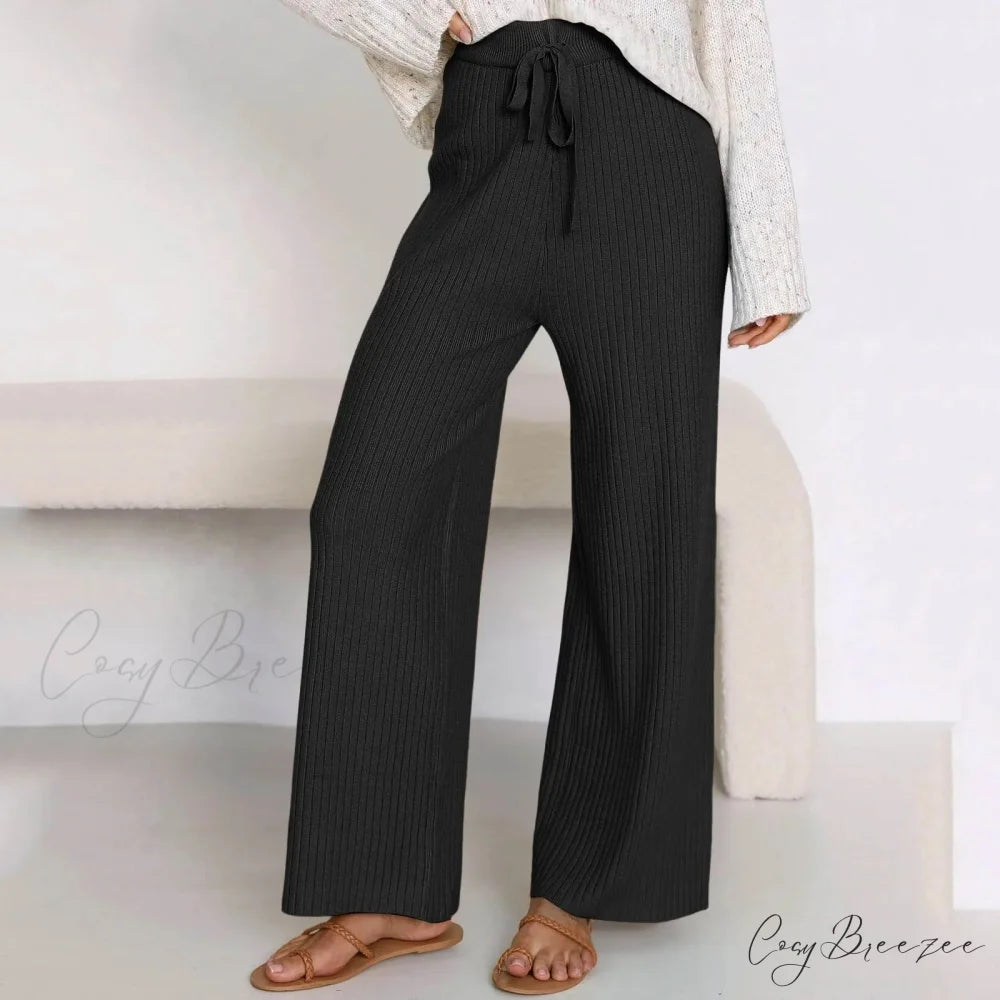 Embroidery Bow Knitted Flare Casual Slim Fit Sweatpants All-match Pants