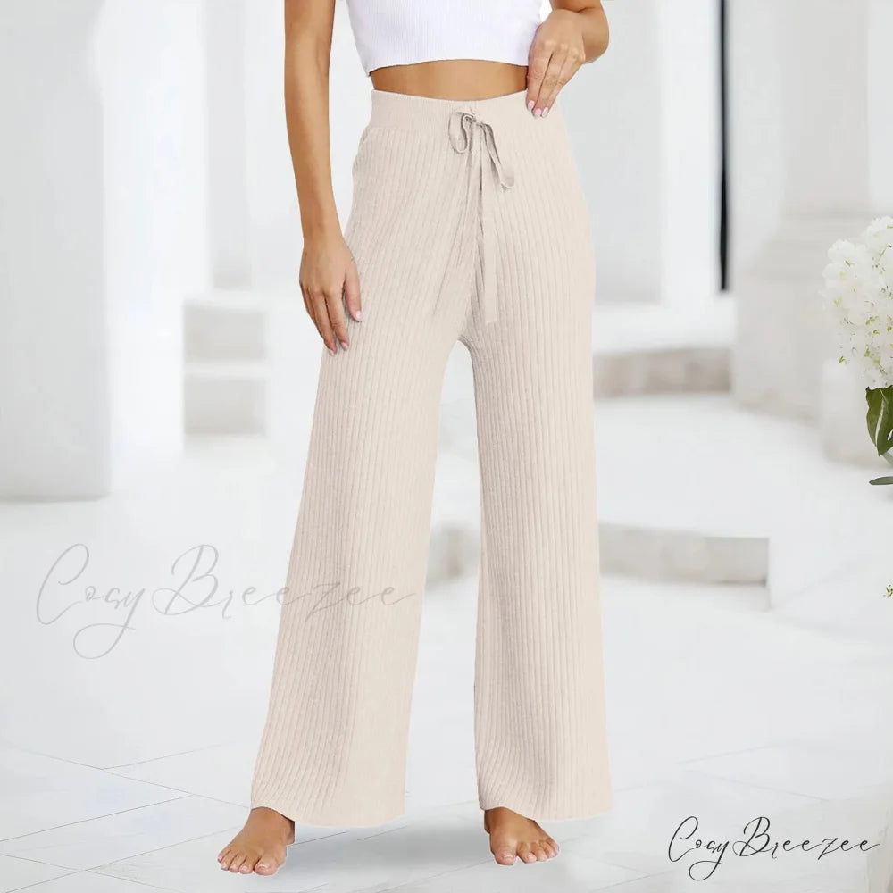 Embroidery Bow Knitted Flare Casual Slim Fit Sweatpants All-match Pants Beige / One Size