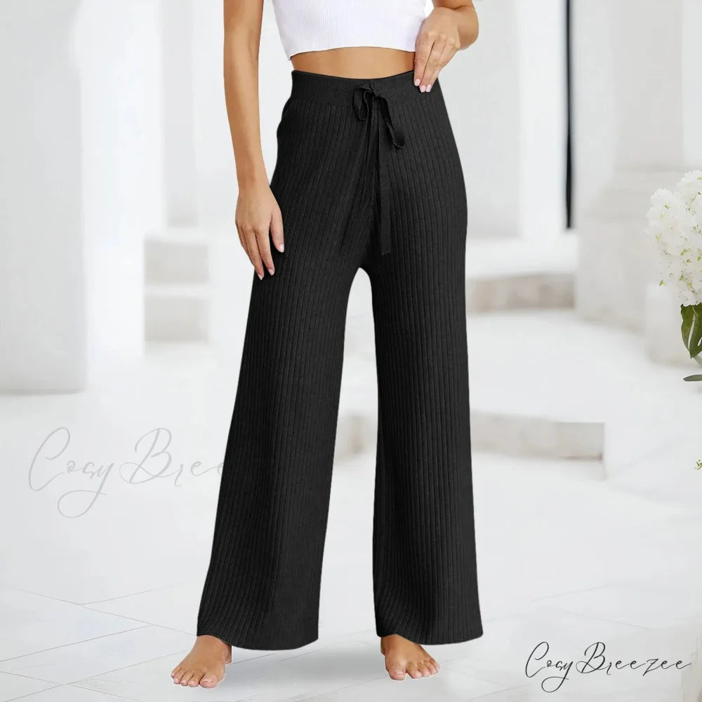 Embroidery Bow Knitted Flare Casual Slim Fit Sweatpants All-match Pants Black / One Size