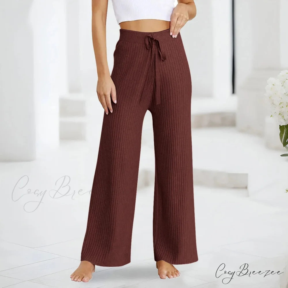 Embroidery Bow Knitted Flare Casual Slim Fit Sweatpants All-match Pants Coffee / One Size