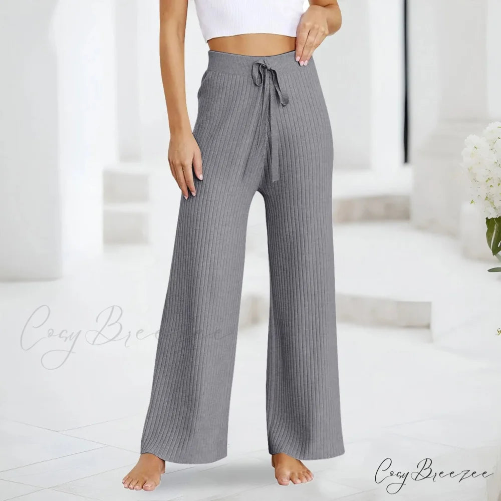Embroidery Bow Knitted Flare Casual Slim Fit Sweatpants All-match Pants Grey / One Size