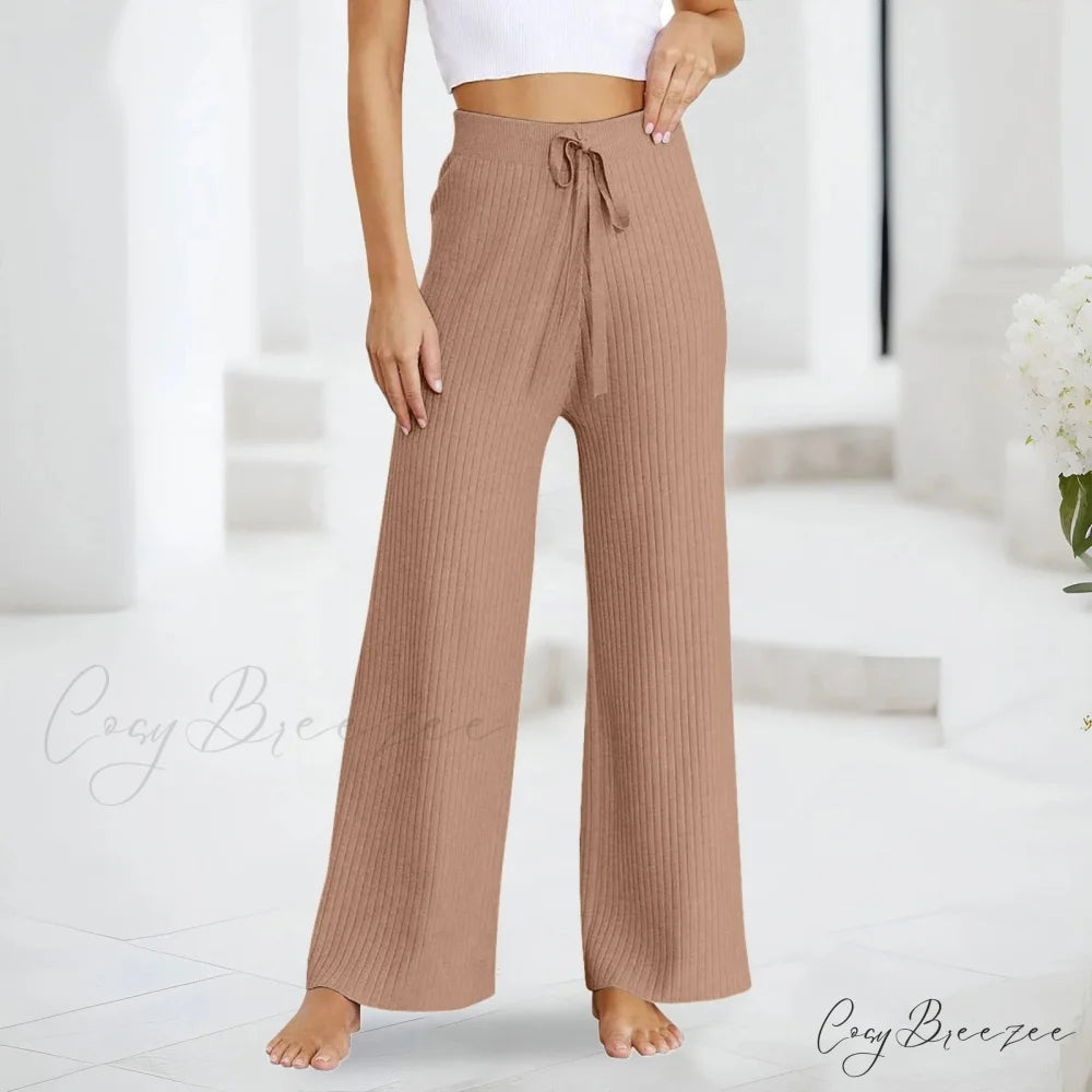 Embroidery Bow Knitted Flare Casual Slim Fit Sweatpants All-match Pants Khaki / One Size