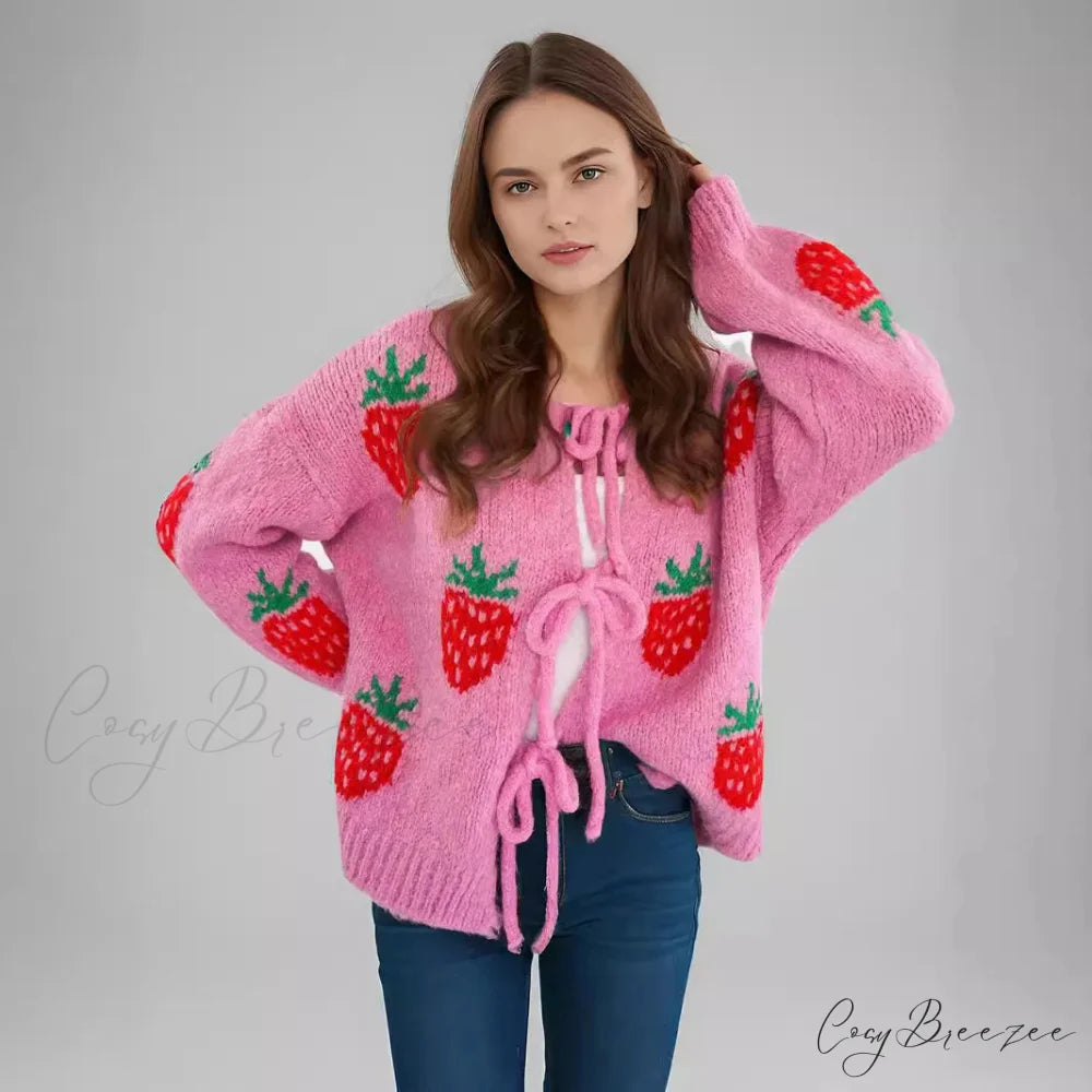 Embroidery Heart Lace-up Cardigan