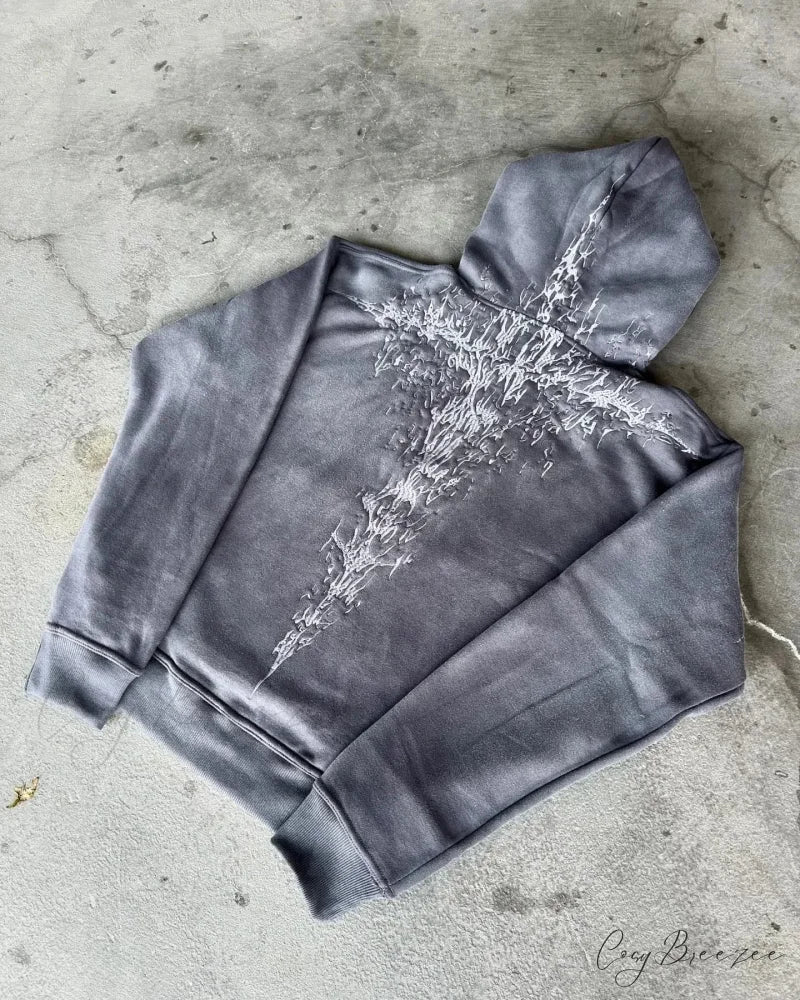 Embroidery Vintage Gothic Hoodie grey / M hoodies-241228