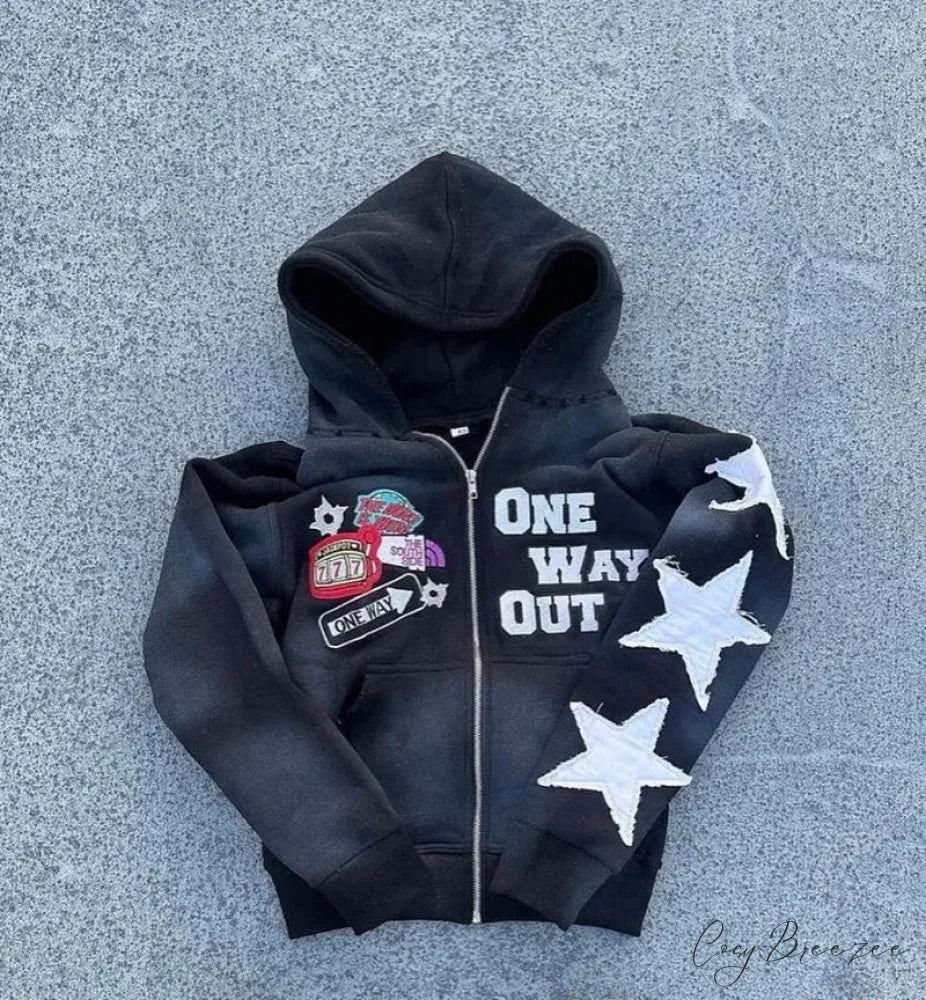 Embroidery Zipper Hoodie hoodies-241228