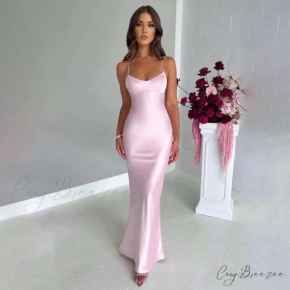 Emilia Draped Stylish Satin Gown Pink / S