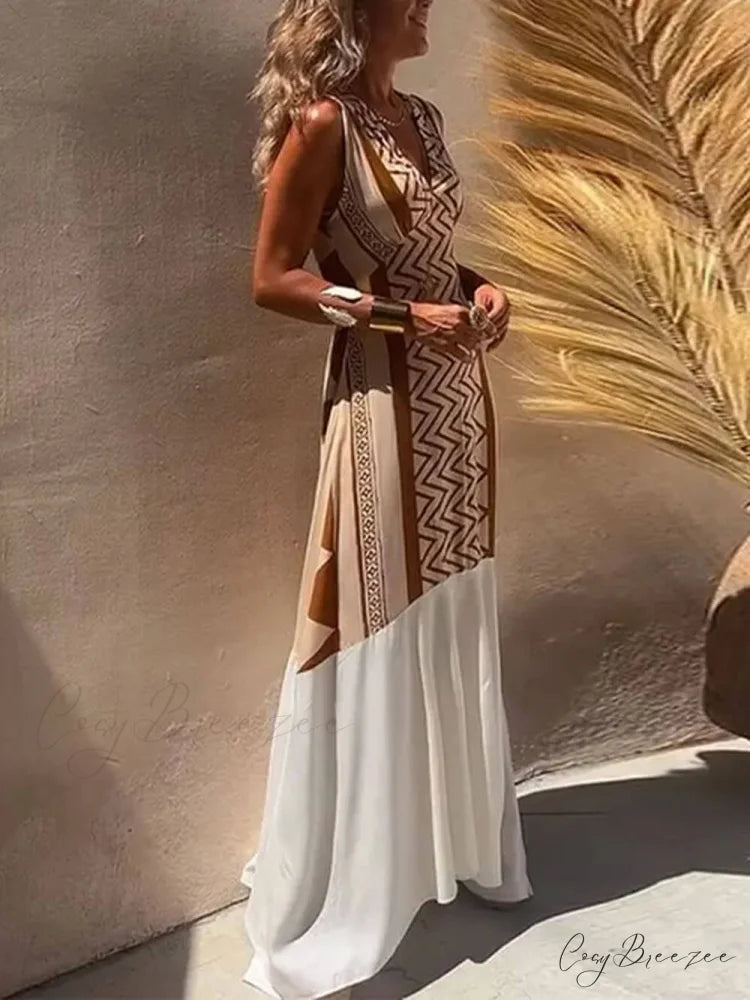 Ethnic Print Patchwork Charming A-line Maxi Dress