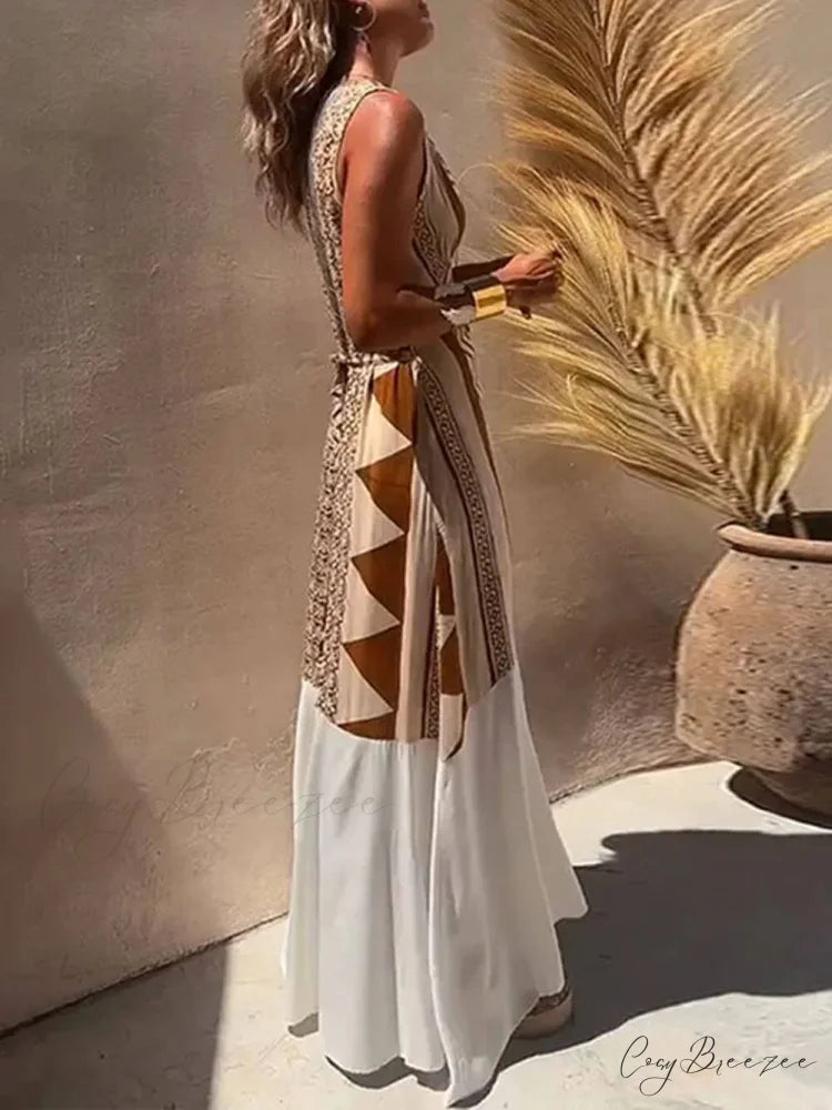 Ethnic Print Patchwork Charming A-line Maxi Dress