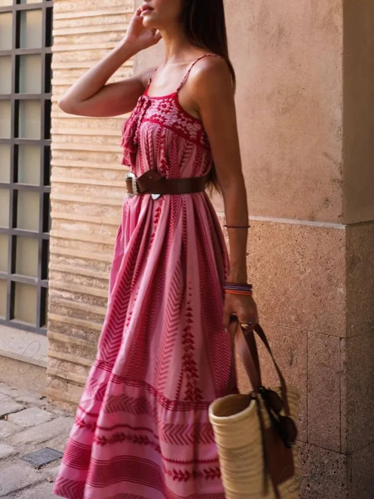 Ethnic Style Crochet Patchwork Graceful Knitted Slip Maxi Dress