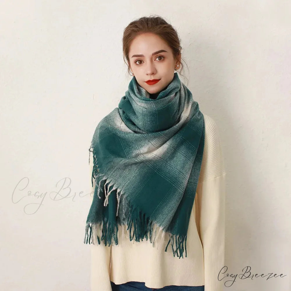 Europe Gradient Plaid Acrylic Cashmere Long Muffler Scarf dark seagreen / L200cm W84cm