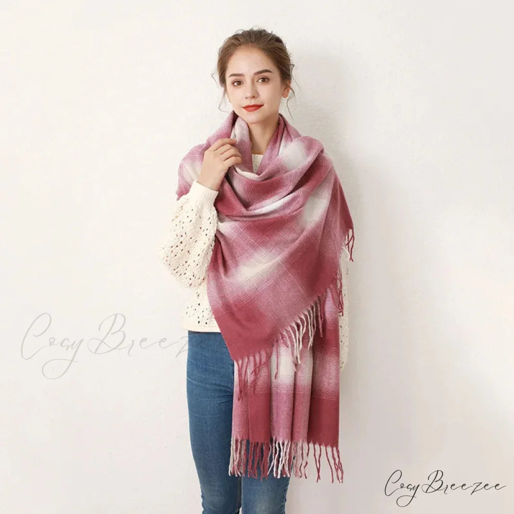 Europe Gradient Plaid Acrylic Cashmere Long Muffler Scarf wine red / L200cm W84cm