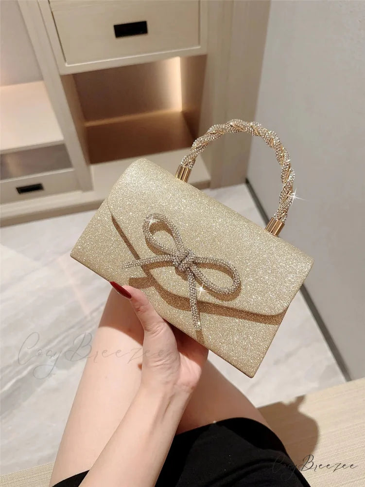 European American Diamond Bow Chain Clutch Gold / (20cm clutchbag-250126