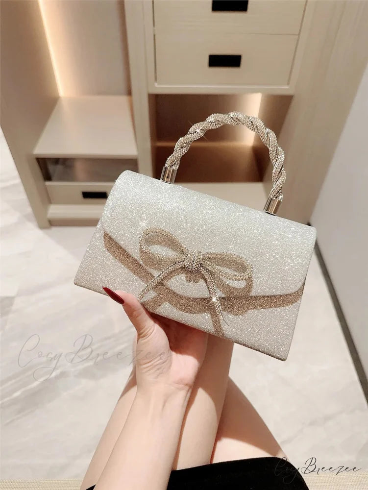 European American Diamond Bow Chain Clutch Silver / (20cm clutchbag-250126