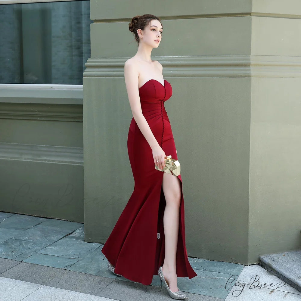 Evelyn strapless Stylish slit wrap dress