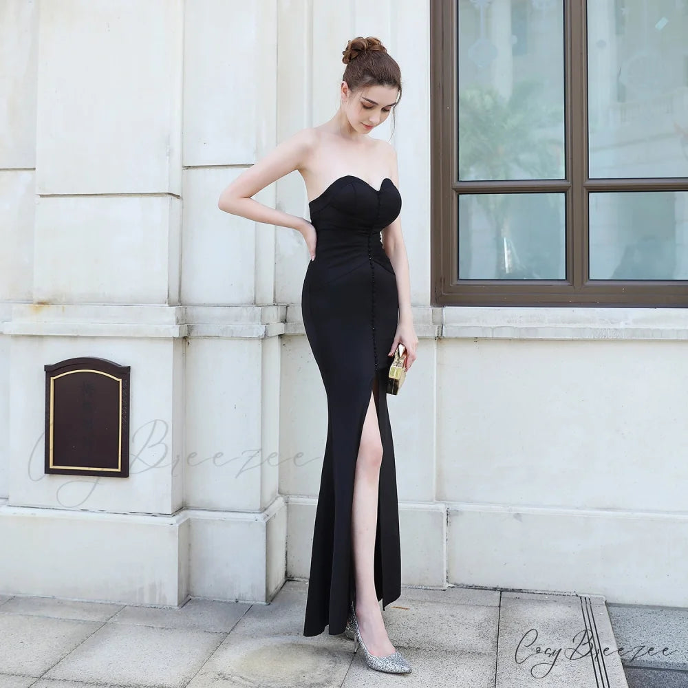 Evelyn strapless Stylish slit wrap dress BLACK / XS