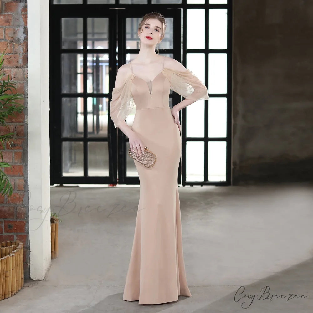 Evelyn V-Neck Off The Graceful Shoulder Mermaid Prom Dress GOLD / XS