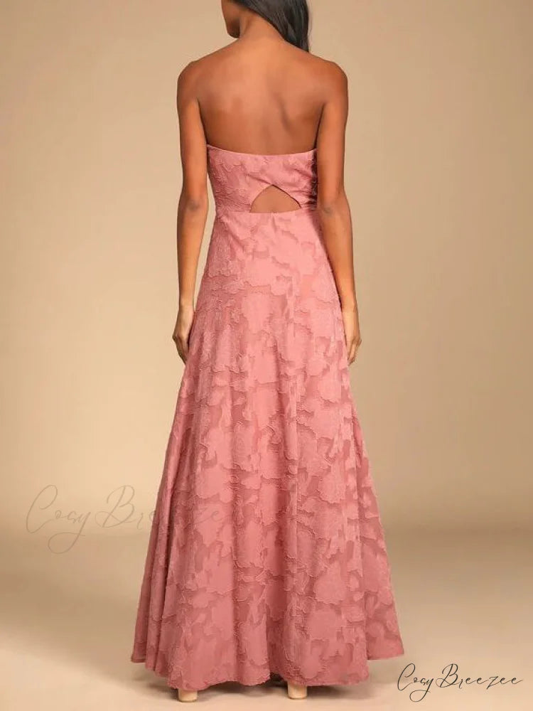 Evening Gown Strapless Slim Graceful Fit Slit Maxi Dress
