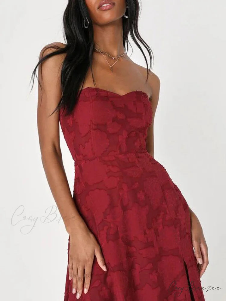 Evening Gown Strapless Slim Graceful Fit Slit Maxi Dress