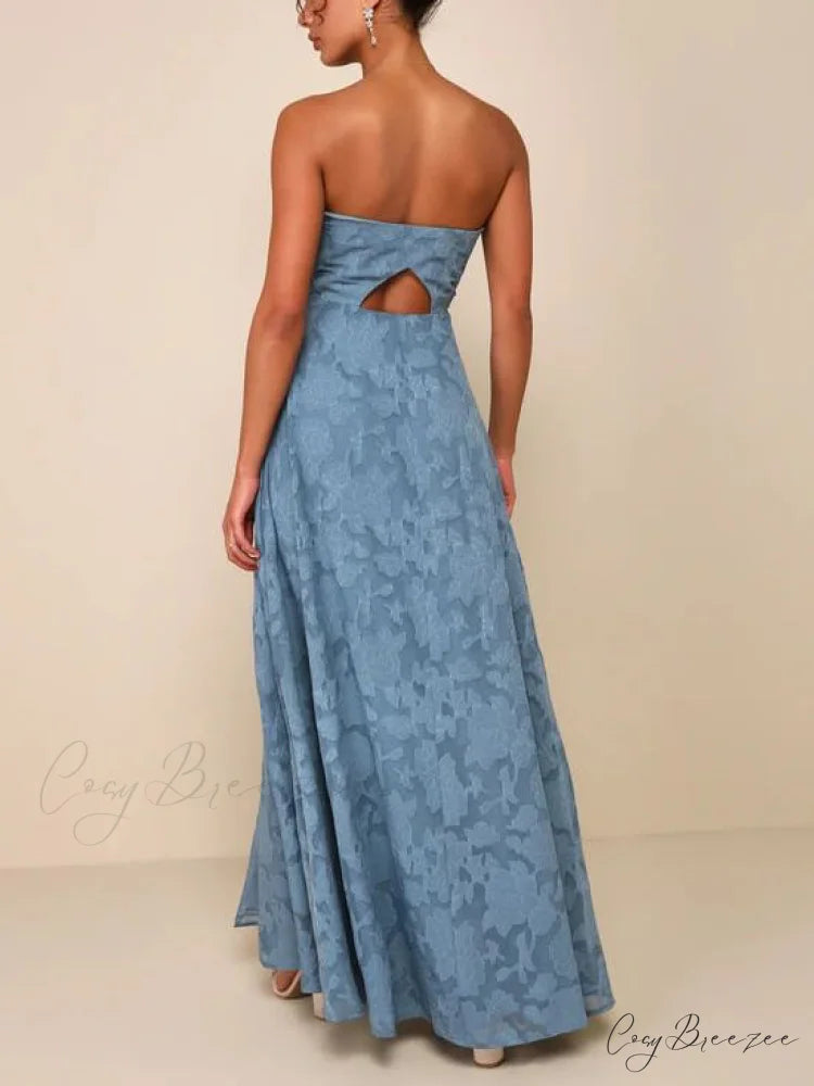 Evening Gown Strapless Slim Graceful Fit Slit Maxi Dress