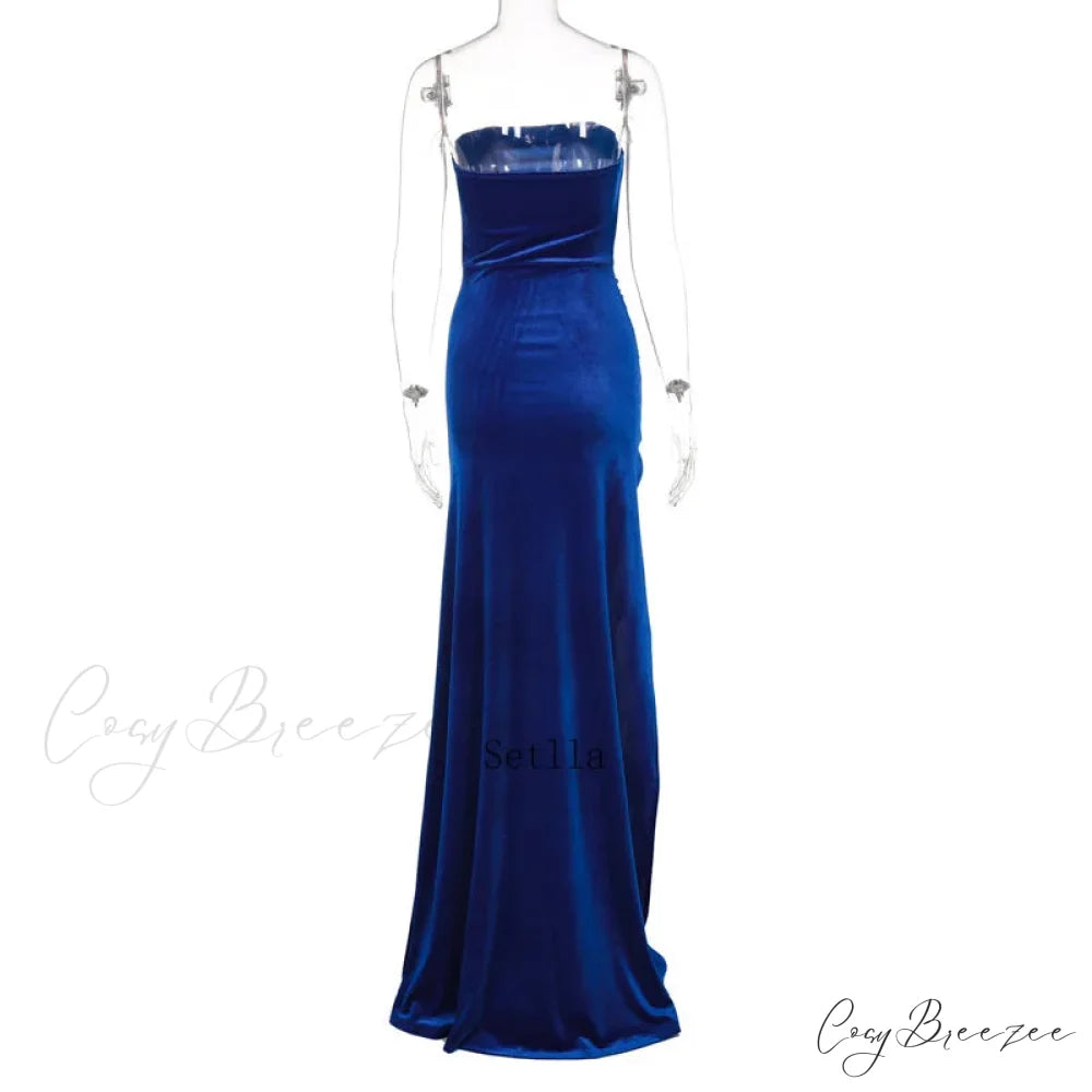 Evening Velvet Black Strapless Sleeveless Sexy Club Midi Dress