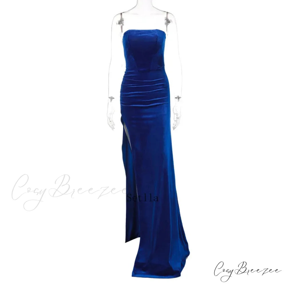 Evening Velvet Black Strapless Sleeveless Sexy Club Midi Dress