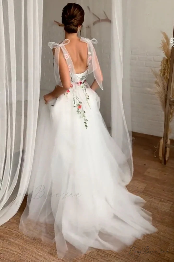 Everlasting Promise White Trendy Tie-Strap Wedding Dress