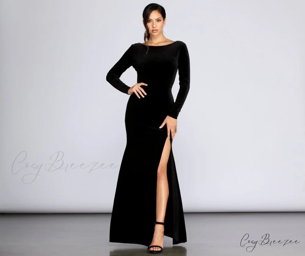 Everly Formal Velvet Charming And Pearl Dress