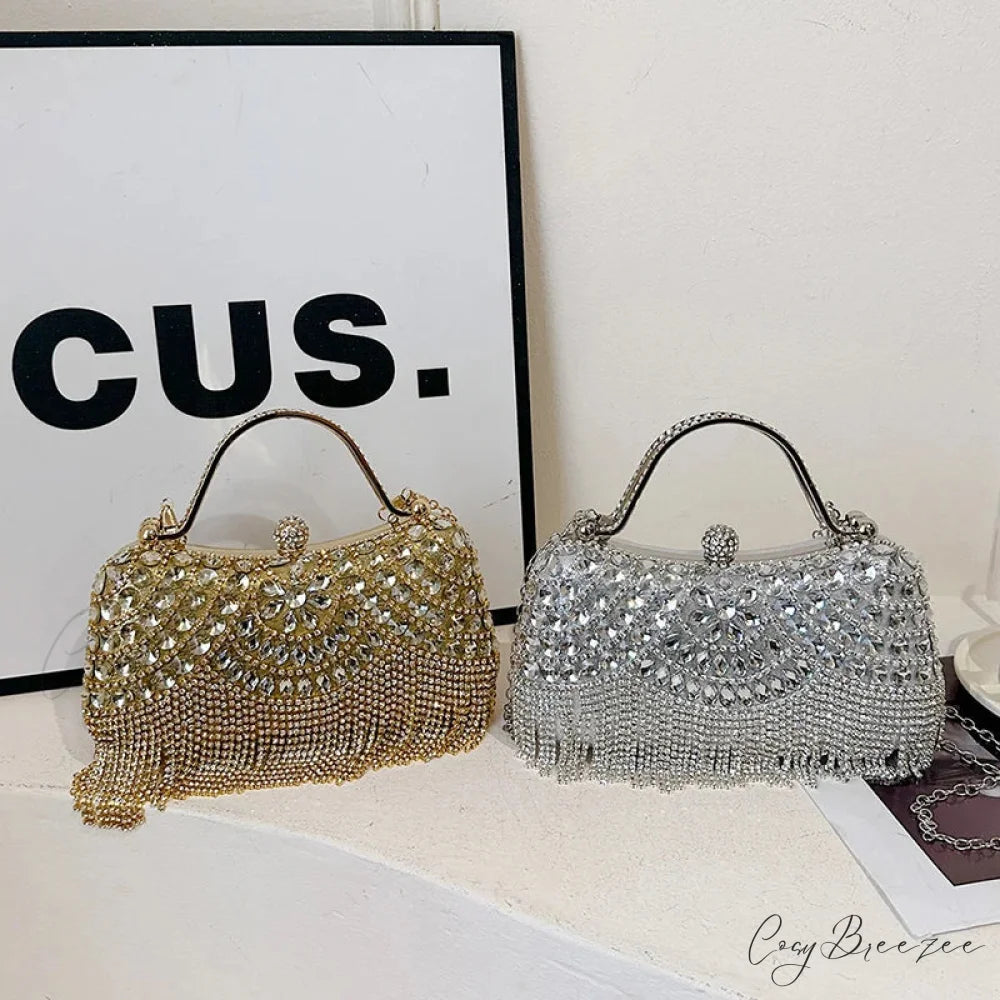 Exquisite Diamonds Gold Silver Hasp Chain Clutch Bag clutchbag-250126