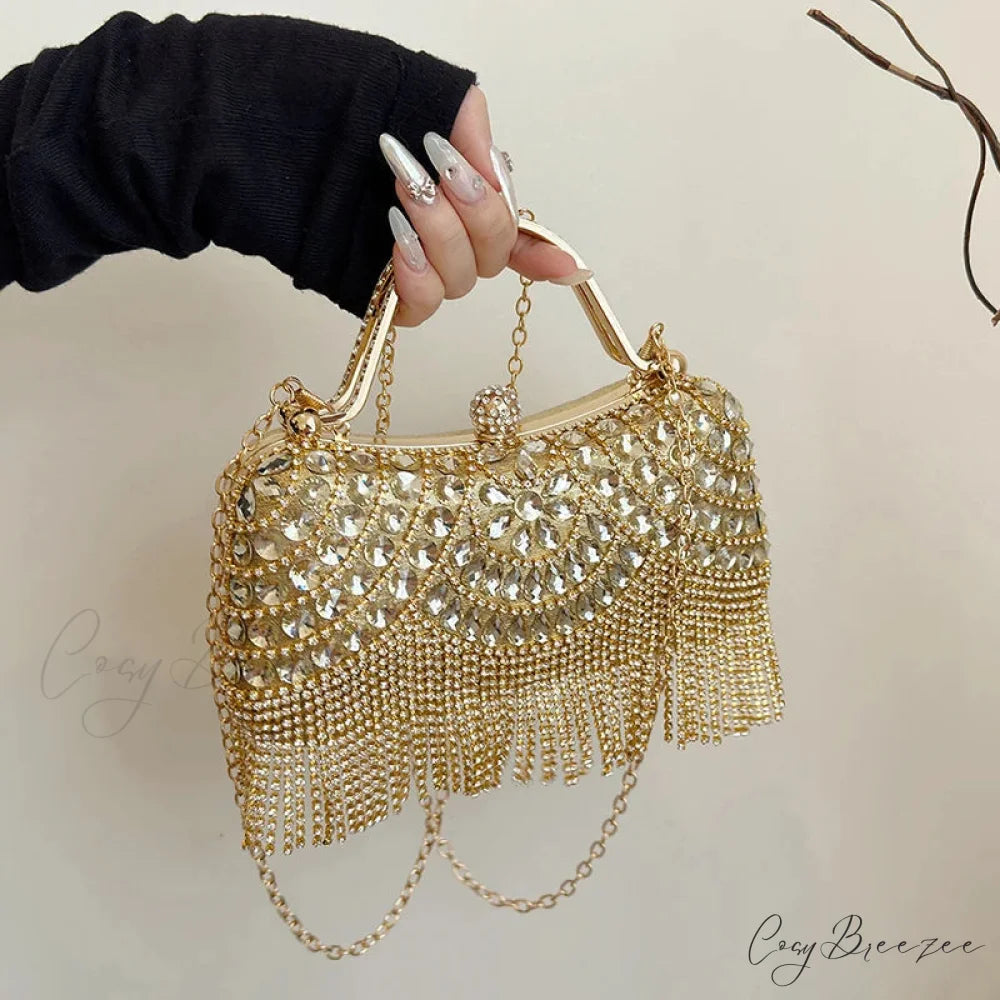 Exquisite Diamonds Gold Silver Hasp Chain Clutch Bag clutchbag-250126